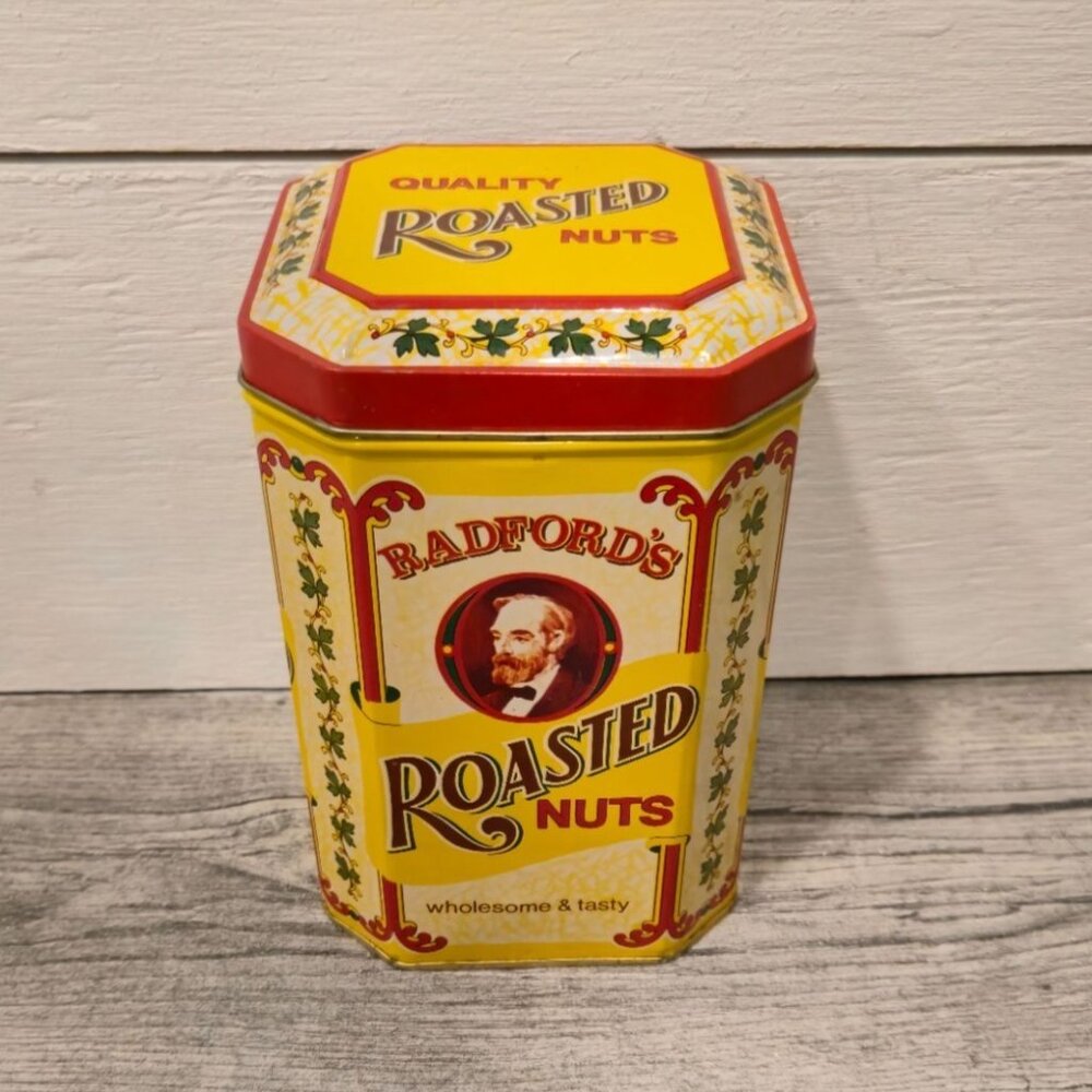 Vintage Roasted Nuts Tin Radford's Wholesome & Tasty High Grade Nuts collectible